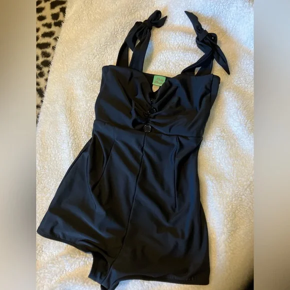Unique Vintage Pinky Pinups Swim Romper EUC L (6-8) - Picture 1 of 5